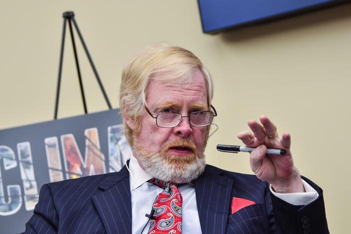President Trump says he wants L. Brent Bozell III, Founder and President of the Media Research Center, to lead the U.S. Agency for Global Media, or USAGM. In this 2016 photo, Bozell speaks during a "Climate Hustle" panel discussion at the Rayburn House Office Building in Washington, DC.