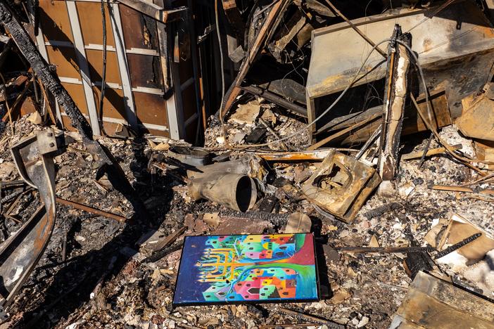 Rubble from the Pasadena Jewish Temple and Center, which burned down in the Eaton fire.