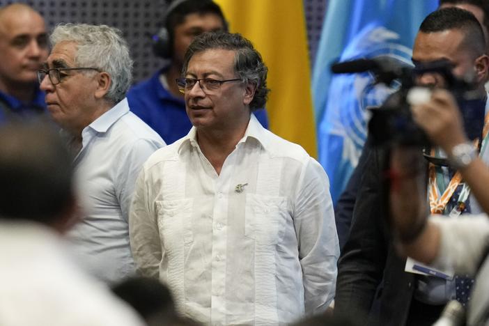 Colombia's President Gustavo Petro arrives at the opening ceremony of COP16, a United Nations' biodiversity conference, in Cali, Colombia, Oct. 20, 2024.