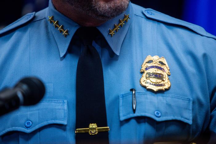 Minneapolis police chief Brian O'Hara speaks at a press conference on June 16, 2023 at the U.S. District Court building in Minneapolis.