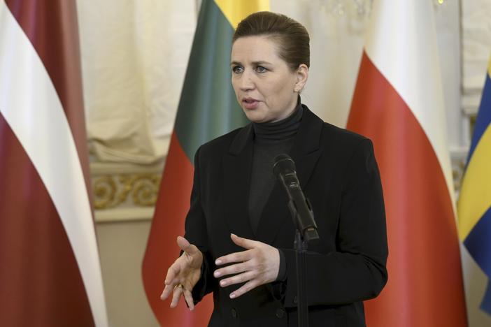 Denmark's Prime Minister Mette Frederiksen gives a statement ahead of a summit of the Baltic Sea NATO countries in Helsinki, Finland, on Jan. 14, 2025.