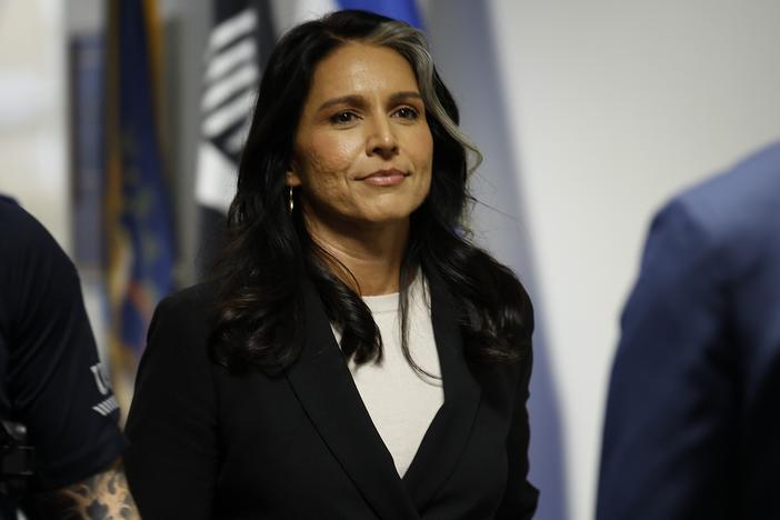 Tulsi Gabbard, President Trump's nominee to be director of national intelligence, arrives for a meeting at the Hart Senate Office Building on Dec. 10.