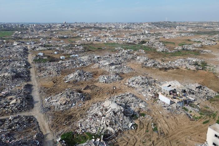 An aerial view of Beit Hanoun, Gaza, after the ceasefire in Gaza came into effect, Jan. 28. Months of Israeli shelling caused heavy damage.
