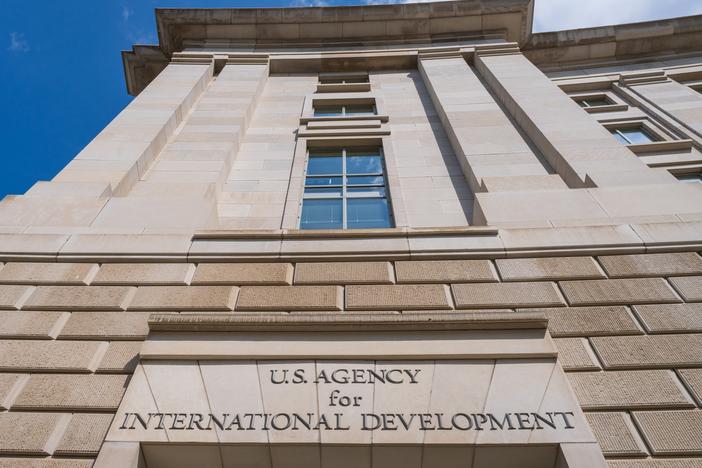 The front of the U.S. Agency of International Development headquarters in Washington, D.C.  The agency funds projects that aim to alleviate poverty and disease and serve humanitarian needs  around the world. A round of layoffs this week terminated nearly 400 contract employees.