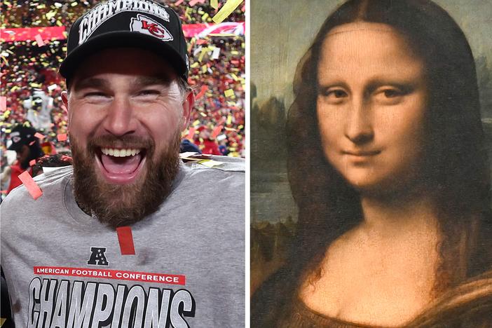 From left: Travis Kelce, football person; Mona Lisa, smirker; RFK Jr., falconer.