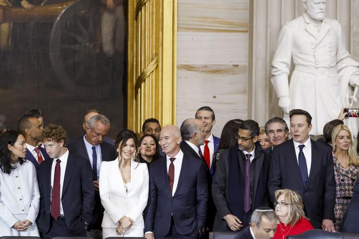 Priscilla Chan, Meta CEO Mark Zuckerberg, Lauren Sanchez, businessman Jeff Bezos , Alphabet's CEO Sundar Pichai and businessman Elon Musk, among other dignitaries, attend the United States Capitol on Jan. 20.