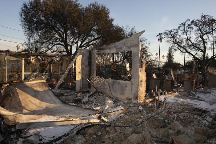 A home that was destroyed by wildfire in Altadena, Calif.
