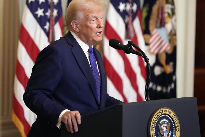 President Donald Trump speaks before signing the Laken Riley Act in the East Room of the White House, Wednesday, Jan. 29, 2025, in Washington.