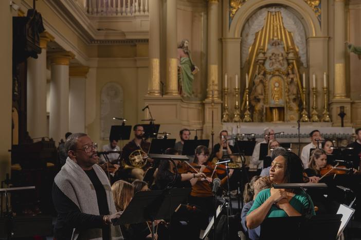Tenor Chauncey Packer and Soprano Taylor J. White and members of Opera Lafayette, OperaCreole and Louisiana Philarmonic Orchetra rehearse Edmond Dede's opera "Morgiane" at St Louis Cathedral on Jan. 24.