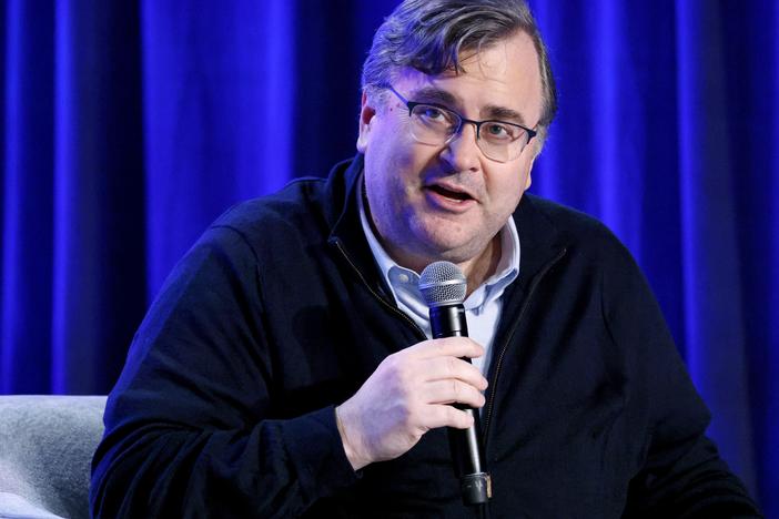 Reid Hoffman speaks onstage during The AI Optimist Club at WIRED Celebrates 30th Anniversary on Dec. 5, 2023, in San Francisco.