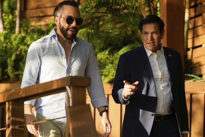 U.S. Secretary of State Marco Rubio meets with President Nayib Bukele at his residence at Lake Coatepeque in El Salvador, Monday, Feb. 3, 2025.