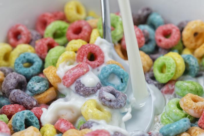 A new study in the <em>American Journal of Preventive Medicine</em> found that just nine children's cereal brands advertised directly to kids dominated purchases by families with kids: Cocoa Puffs, Frosted Flakes, Froot Loops, Honey Nut Cheerios, Lucky Charms, Pebbles, Reese's Puffs, Toast Crunch and Trix.