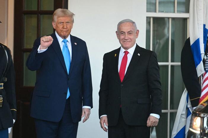 President Trump greets Israel's Prime Minister Benjamin Netanyahu as he arrives at the North Portico of the White House on Tuesday.