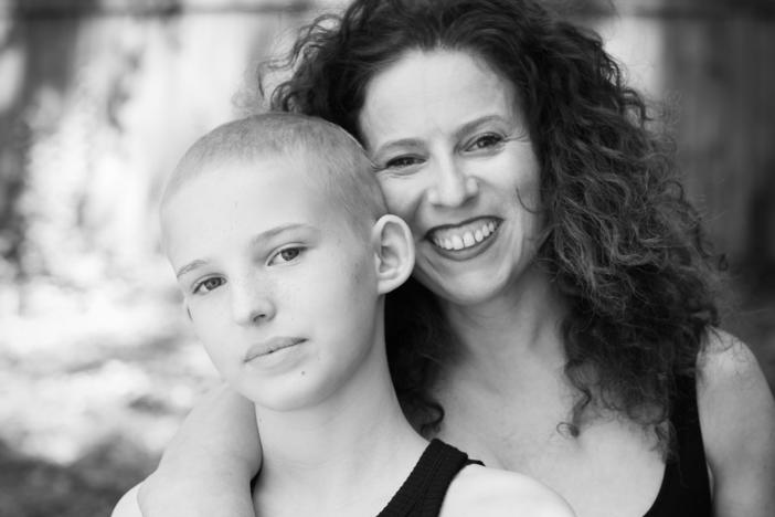 Sarah Wildman and Orli, photographed in early summer 2021. Orli was finishing a second round of chemotherapy after her liver cancer had metastasized when she was asked to participate in a project chronicling the beauty of baldness.
