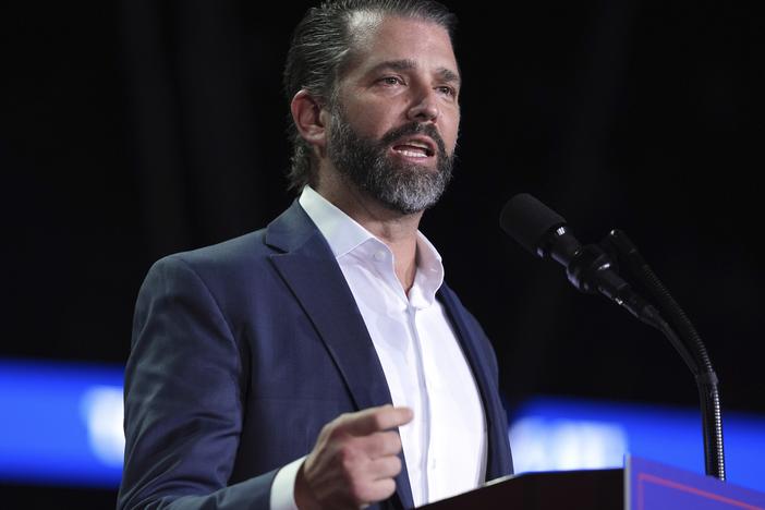 Donald Trump Jr. speaks at a campaign rally, Nov. 5, 2024, in Grand Rapids, Mich.