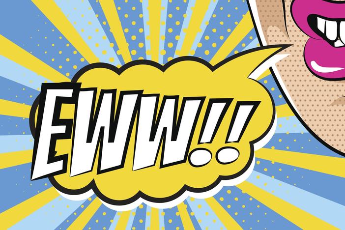 Woman face with disgusting expression in pop art style