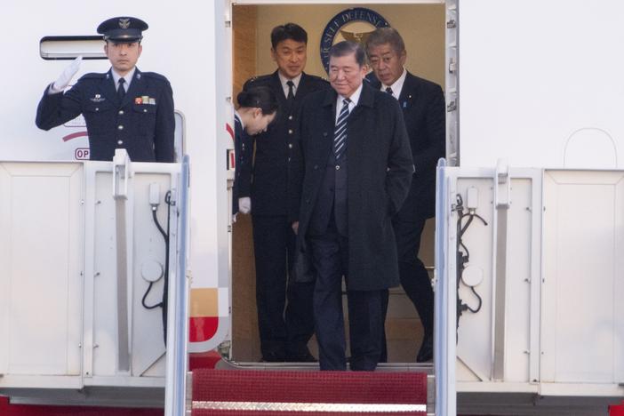 Japan's Prime Minister Shigeru Ishiba arrives at Joint Base Andrews, Md., on Thursday.
