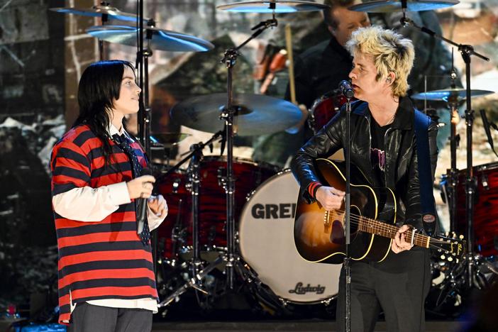 Billie Eilish performs onstage with Billie Joe Armstrong of Green Day during the FireAid benefit concert on Thursday, Jan. 30, in Inglewood, Calif.
