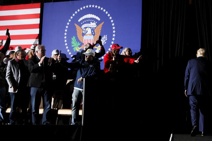 President Donald Trump is cheered by supporters at the Circa Resort and Casino in Las Vegas on Jan. 25, 2025.