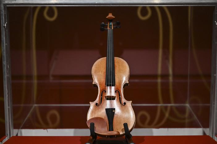 The <em>Joachim-Ma</em> Stradivarius violin is on display at Sotheby's in New York City on Monday.