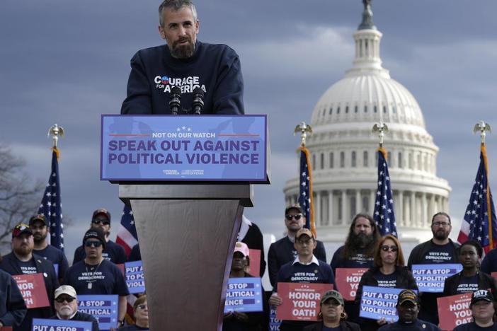 Former Metropolitan Police Department Officer Michael Fanone, who helped defend the U.S. Capitol during the Jan. 6 attack.  Fanone is filing for protective orders against the men who assaulted him that day.