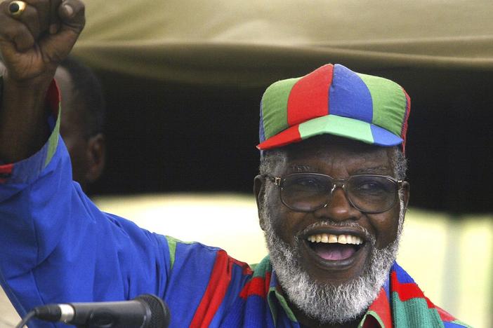 Namibian and ruling Swapo party President Sam Nujoma speaks during an election rally in Windhoek, Namibia, Nov. 13, 2004.