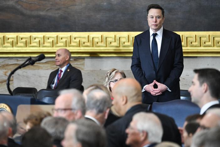 Elon Musk at the inauguration of President Trump on Jan. 20 in Washington, D.C. Trump tasked Musk with dramatically slashing government via the Department of Government Efficiency team. Its work has been secretive and controversial and has created chaos throughout the federal workforce.