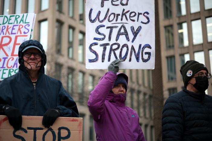 Protesters rally outside the headquarters of the U.S. Office of Personnel Management in Washington, D.C., on Feb. 5.