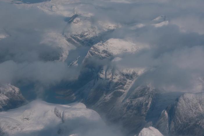 An aerial view of mountains just north of Greenland's capital, Nuuk. Greenland is bigger than Mexico and has a sparse population of just 56,000 people.