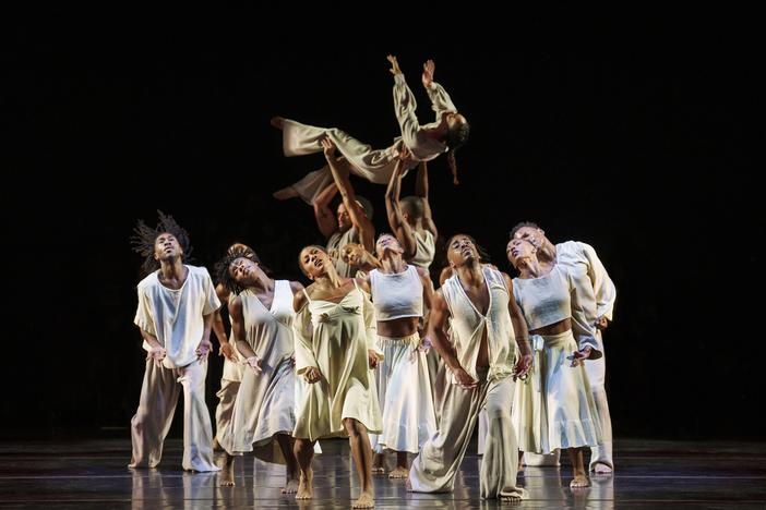 The Alvin Ailey American Dance Theater performs <em>Sacred Songs</em>, choreographed by interim artistic director Matthew Rushing based on material featured in the original 1960 version of the company's <em>Revelations</em>.