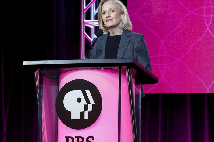 PBS President and CEO Paula Kerger speaks at the PBS's Executive Session at the 2017 Television Critics Association press tour in Pasadena, Calif. PBS is closing its DEI office following executive orders from President Donald Trump aimed at rolling back workplace DEI efforts.