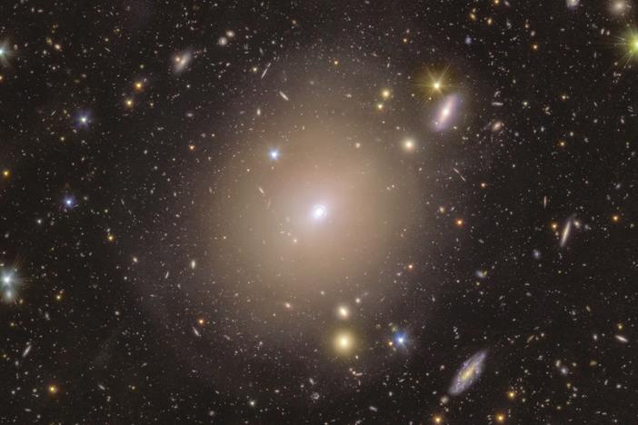 A ring of light surrounding the center of NGC 6505, a nearby galaxy, is captured by the European Space Agency's Euclid telescope.