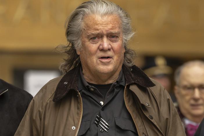 Steve Bannon exits court in New York on Feb. 11, 2025.