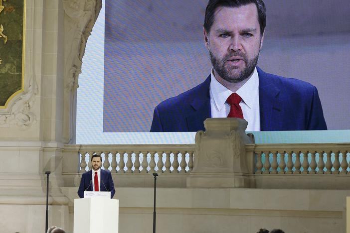 Vice President JD Vance speaks during a plenary session at the Artificial Intelligence (AI) Action Summit in Paris, on Feb. 11.