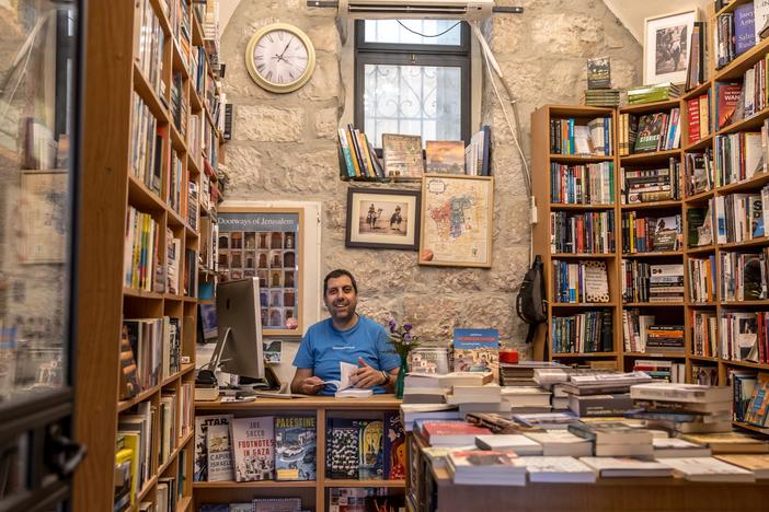 Mahmoud Muna inside a branch of the Educational Bookshop chain in East Jerusalem in July 2024.