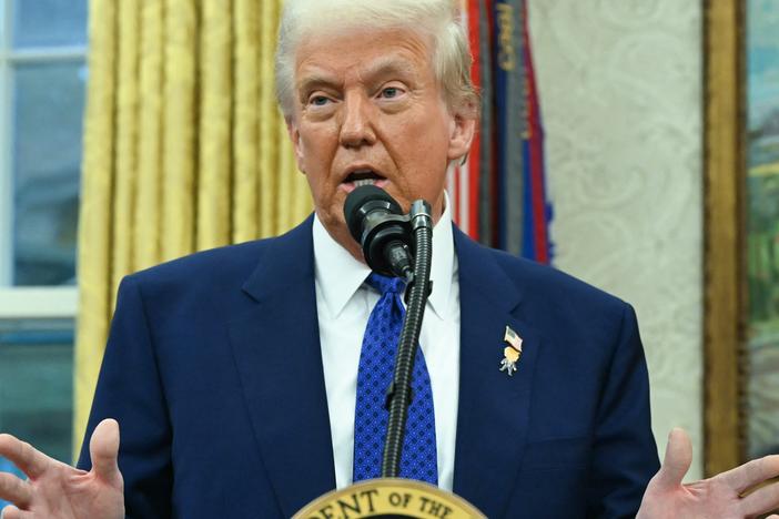 President Trump is considering additional taxes on imported products, saying U.S. tariffs should be as high as those in other countries. Pictured is Trump speaking from the Oval Office of the White House in Washington, D.C., on Feb. 12, 2025.