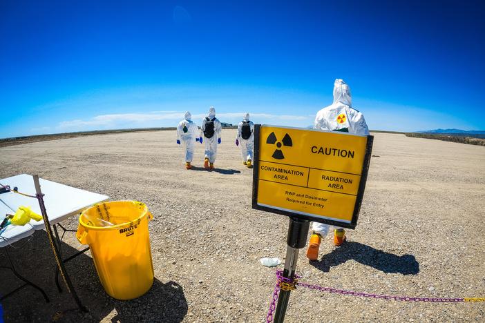 Members of the Nuclear Emergency Support Team training for a radiological contamination scenario.