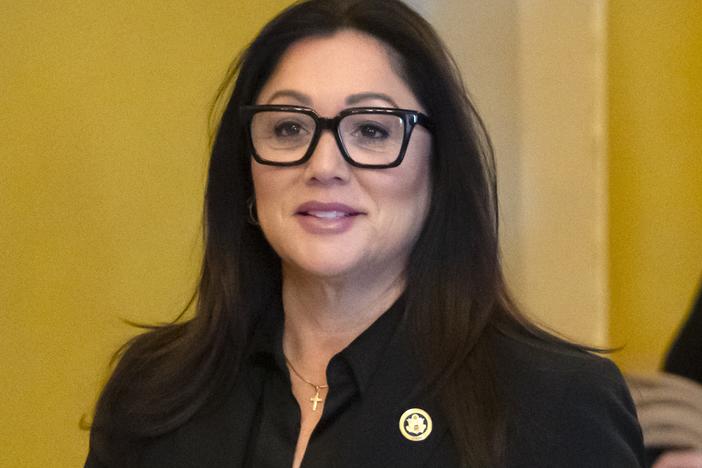 Former Rep. Lori Chavez-DeRemer, R-Ore., President Trump's pick for secretary of labor, arrives to meet with Senate Minority Leader Chuck Schumer on Capitol Hill on Jan. 14.