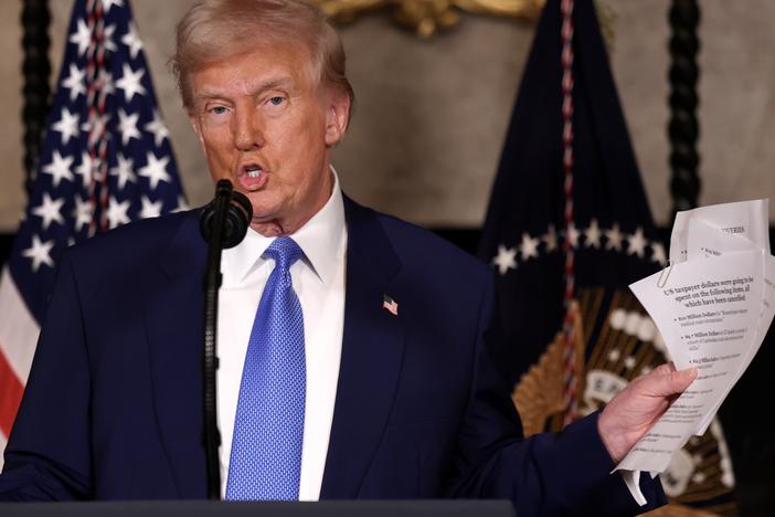 President Trump speaks during a press conference Tuesday at his Mar-a-Lago resort in Palm Beach, Fla.