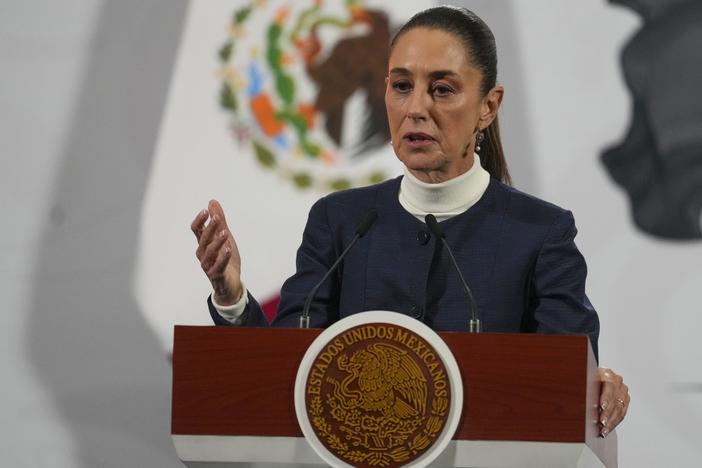 Mexican President Claudia Sheinbaum gives her daily morning press conference at the National Palace in Mexico City, Monday, Feb. 3, 2025.