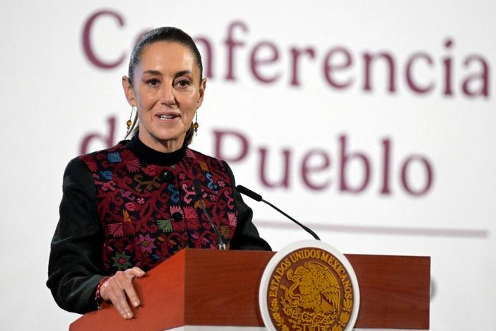 Mexico's President Claudia Sheinbaum speaks during her daily conference at the National Palace in Mexico City on Jan. 8, 2025.