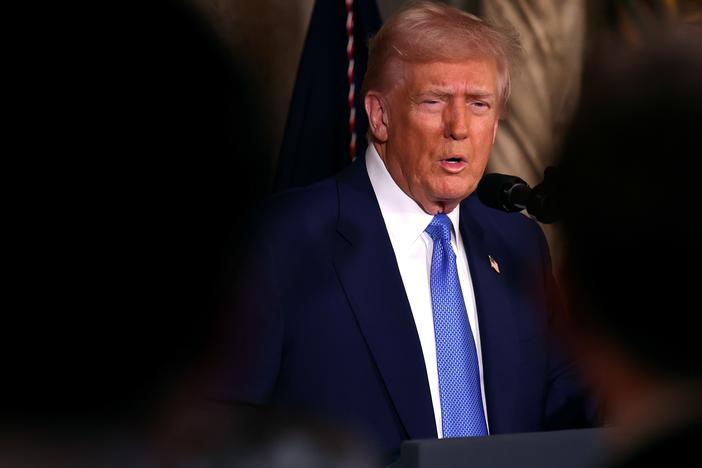 President Trump delivers remarks at his Mar-a-Lago resort in Palm Beach, Fla., on Tuesday. On Wednesday, Trump  criticized Ukrainian President Volodymyr Zelenskyy as a "dictator."