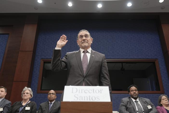Robert Santos, who resigned as U.S. Census Bureau director on Feb. 14, raises his right hand to swear in during a House Oversight Committee hearing in December 2024 on Capitol Hill in Washington, D.C.