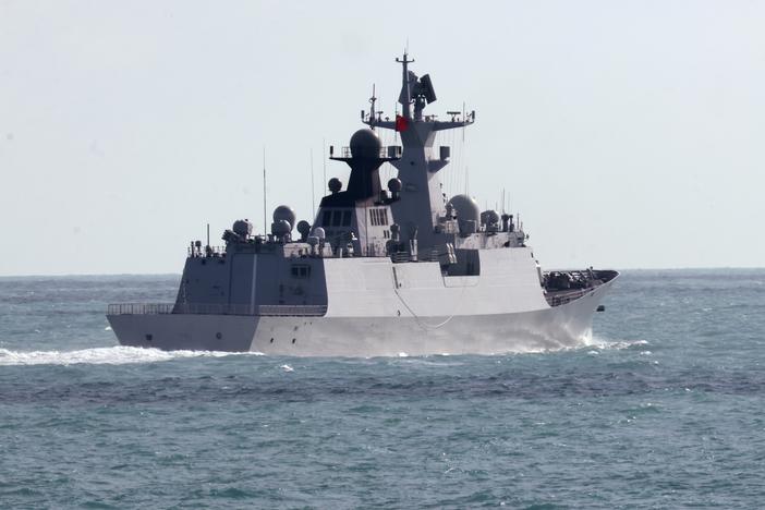 In this photo provided by the Australian Defense Force, the People's Liberation Army-Navy Jiangkai-class frigate Hengyang travels in the Torres Strait off Australia's coast, on Feb. 11, 2025.