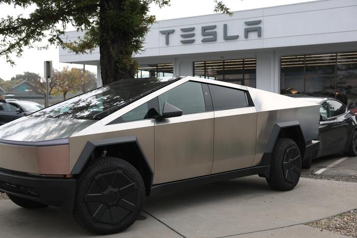 A Tesla Cybertruck at a Tesla dealership on Dec. 20 in Corte Madera, California. A State Department procurement document suggested the Trump administration planned to buy $400 million worth of Tesla vehicles to transport diplomats. The administration now says no such purchase is planned.