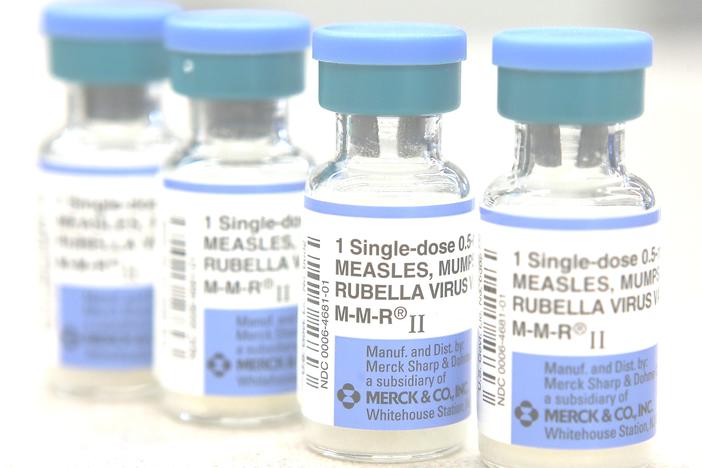 Vials of the vaccine known as MMR. It protects against measles, mumps and rubella diseases.