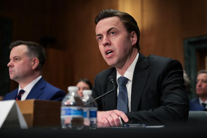 Jonathan McKernan, nominee for Director of the Consumer Financial Protection Bureau, testifies before the Senate Banking Committee on Thursday in Washington, D.C.
