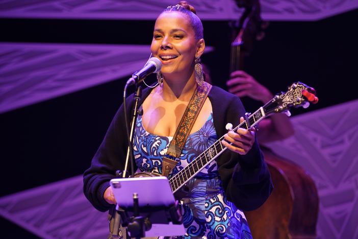 Rhiannon Giddens performs at "A New York Evening With Rhiannon Giddens" at the National Sawdust in New York City on Aug. 17, 2023.