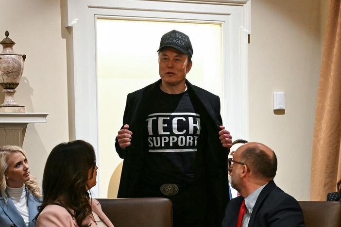Billionaire and presidential adviser Elon Musk speaking during a cabinet meeting at the White House in Washington, DC, on Feb. 26, 2025.