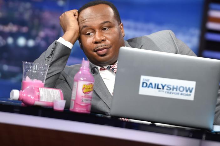 Roy Wood Jr. on "The Daily Show with Trevor Noah" LIVE one-hour Democalypse 2016 Election Night special on November 8, 2016 in New York City. (Photo by Jason Kempin/Getty Images for Comedy Central)
